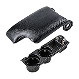 Astra-Depot Center Console Synthetic Leather Lid Armrest Cover + Car Drink Cup Holder + Coin Tray Storage Box for 1998-2006 E46 3-Series (Black)