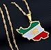 Map Pendant Necklace - Iran Map Necklace Ethnic Decoration, Iranian Map Pendant with Flag Ethnic Clothing Accessories Fashion Elegant Clavicle Chain, Patriotic Pendant Travel Gifts, Gold, 60Cm Chain