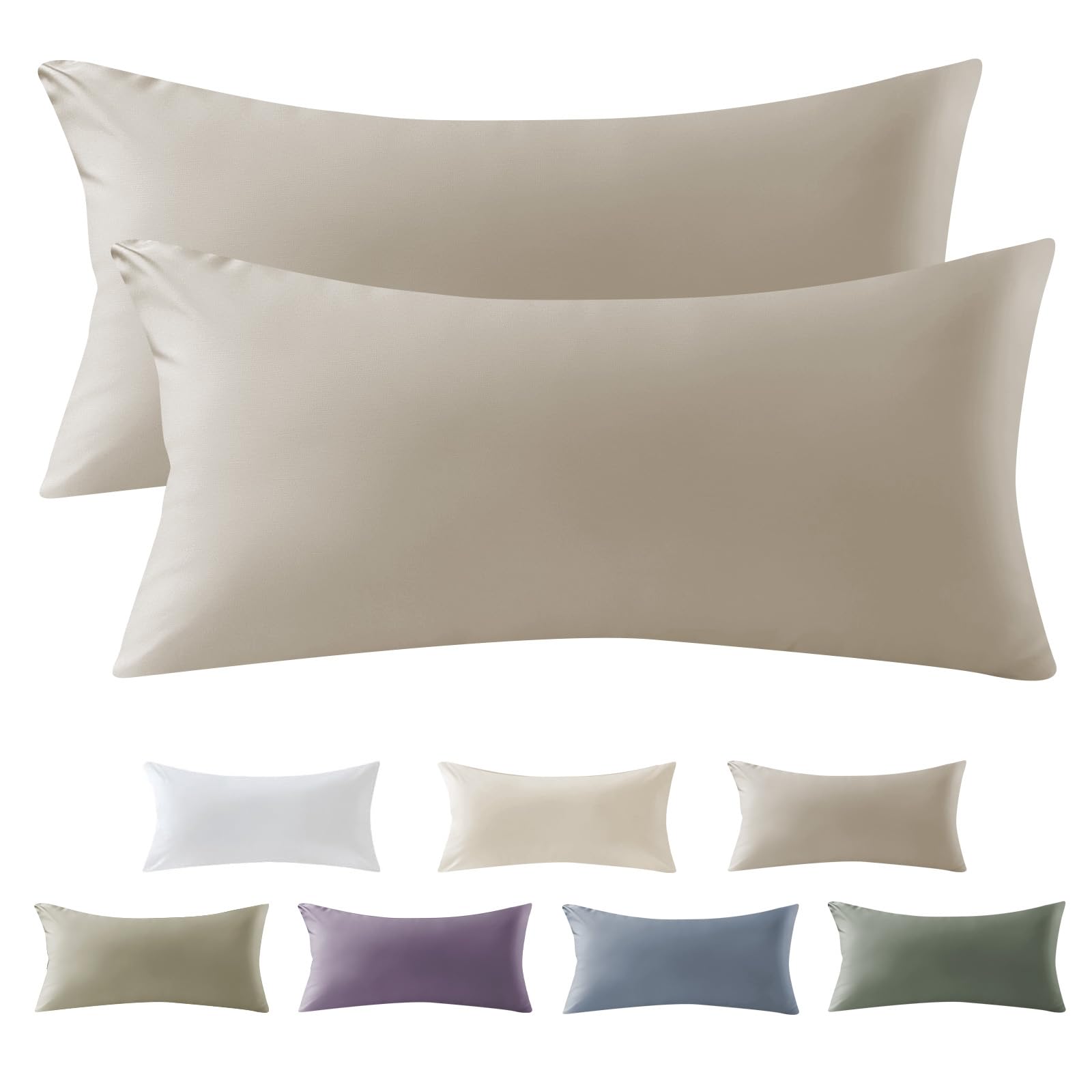 SOULFUL Satin Kissenbezug 40x80 Baumwolle,Kissenbezüge 2 Teilig mit Reißverschluss,ÖkoTex Zertifiziert, Weich und Bequem, Oatmeal