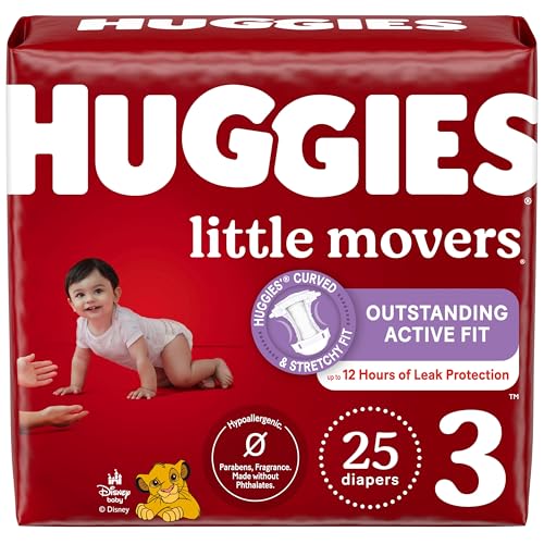 Image of Huggies Size 3 Diapers, Little Movers Baby Diapers, Size 3 (16-28 lbs), 25 Count, Packaging May Vary