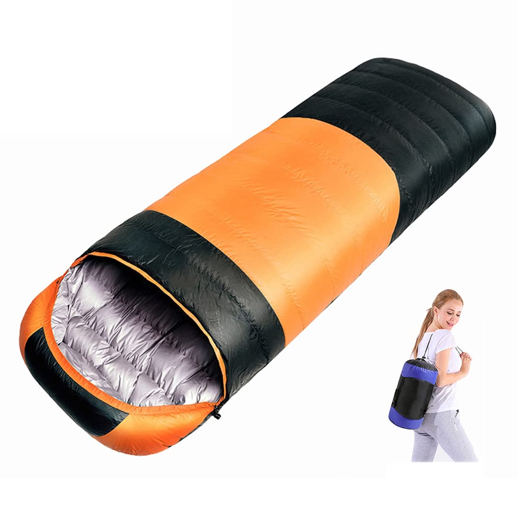 Sacco a Pelo in Piumino per Adulti, Sacco a Pelo da Viaggio Impermeabile per Tempo Freddo, Sacchi a Pelo Leggeri con Zaino per Escursioni all'aperto,Arancione,1500g