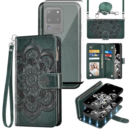 Étui portefeuille pour Samsung Galaxy S20 Ultra 5G avec fermeture éclair et motif mandala fleur