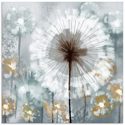 ARTland Wanddeko Glasbilder Wandbild Glas Bild einteilig 50x50 cm Quadratisch Abstrakte Kunst Pflanzen Blumen Pusteblume Löwenzahn Sommer Minimalismus U4QT
