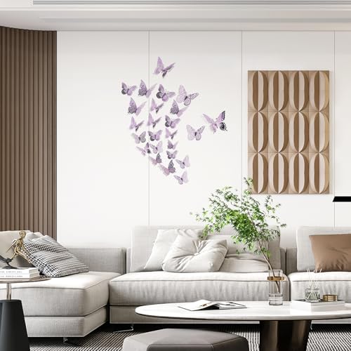 Image of SAOROPEB 3D Butterfly Wall Decor 48 Pcs Lavender Butterfly Decorations