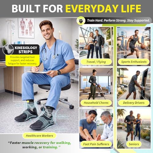 Compression Socks for Plantar Fasciitis, Achilles Tendonitis, Arthritis Relief, Ankle Brace Compression Sleeve with Foot Arch Support, Ankle Wrap for Women, Men, Swelling & Heel Pain Black L-XL - 2
