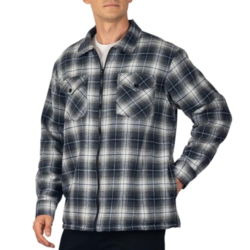 Alpine Swiss Mens Felix Fleece Lined Flannel Jacket Heavyweight Zip-Up Plaid Shirt Shacket Warm Winter Outerwear BLGY MED