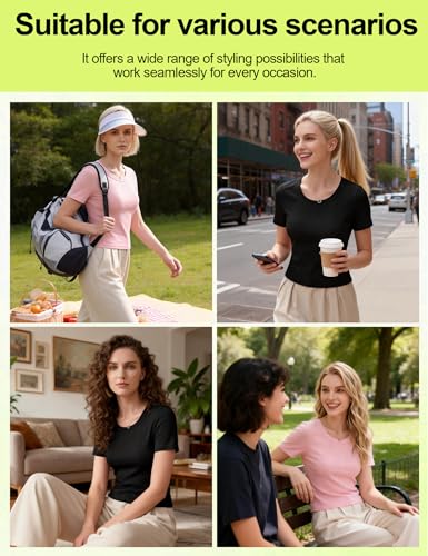 Image of Venzina Women's Double-Faced Modal T-Shirt - 60S Cooling Smooth Short Sleeve Tops, Slim Fit Breathable Moisture Wicking Tee for Yoga, Work & Casual Wear