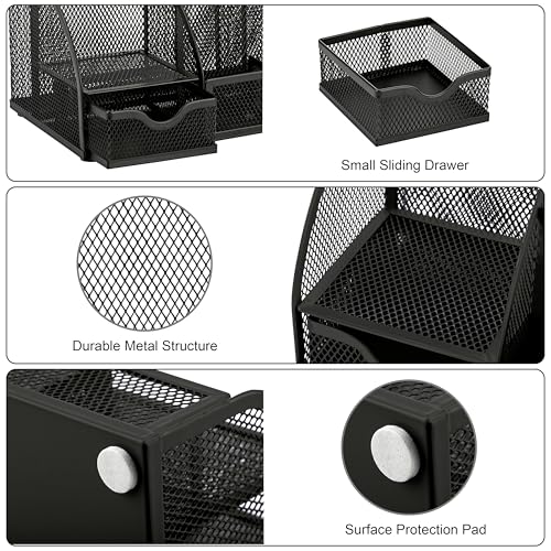 Image of Exerz Desk Organiser Mesh Desk Tidy Pen Holder Multifunctional Organizer Ex348 - Black