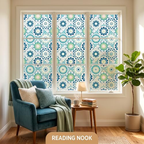 Vinilo decorativo para ventana estilo vidriera azul 17.5x78.7 pulg miniatura 7