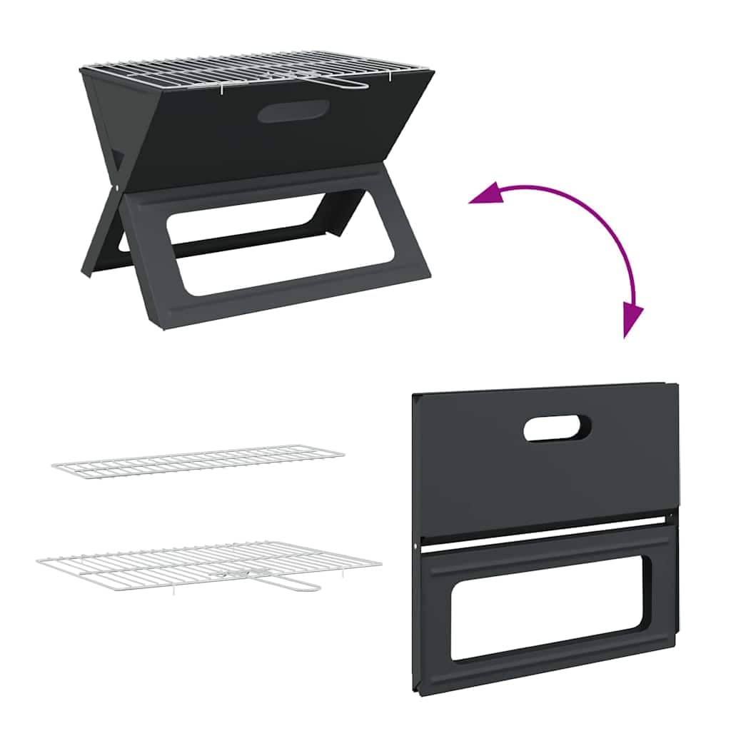 Grill outdoorowy, czarny, ze stali, 46 x 31 x 31 cm, kompaktowy, przenośny grill na taras, balkon, kemping, o wydajnym rozmiarze i wytrzymałym materiale, do grillowania bez dymu