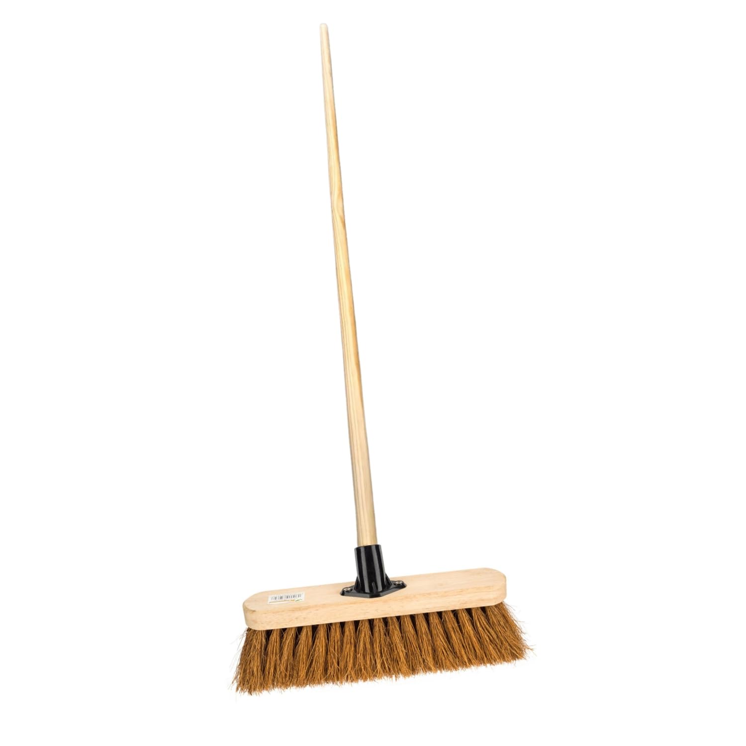 HOMESHOPA 12" Indoor Outdoor Sweeping Broom with Wooden Long Handle, Natural Soft Coco Bristle Broom, Heavy Duty Cleaning Brush for Any Surface Wooden Floor Decking and Paving Slabs