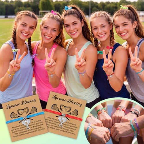 Shinylin 60 Pcs Lacrosse Gifts for Team Party Favors Include Sports Makeup Bag Keychain Bracelet Hair Elastic Lacrosse Accessories for Women Players Coaches Sports Lovers by Shinylin - Used condition - Image 2