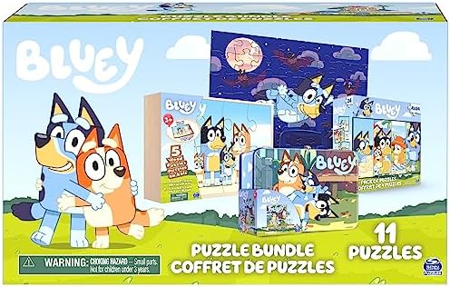 Bluey 11 Puzzle Bundle Set, 8- and 24-Piece Wood, Fuzzy, & Die-Cut Jigsaw Puzzles for Preschoolers and Kids