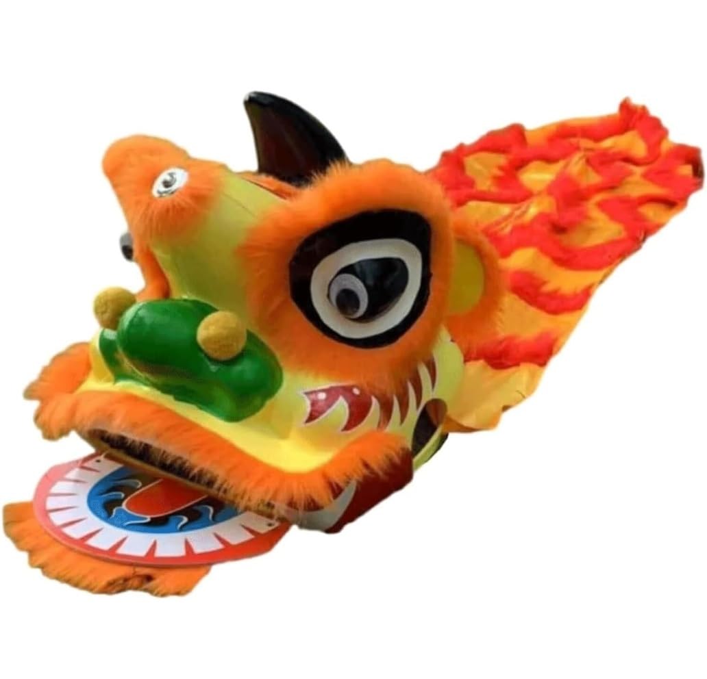 Danza tradizionale del leone del drago 22,9 cm, spettacolo di danza del leone, arte popolare, risveglio, attività all'aperto, artigianato, capodanno cinese (arancione)