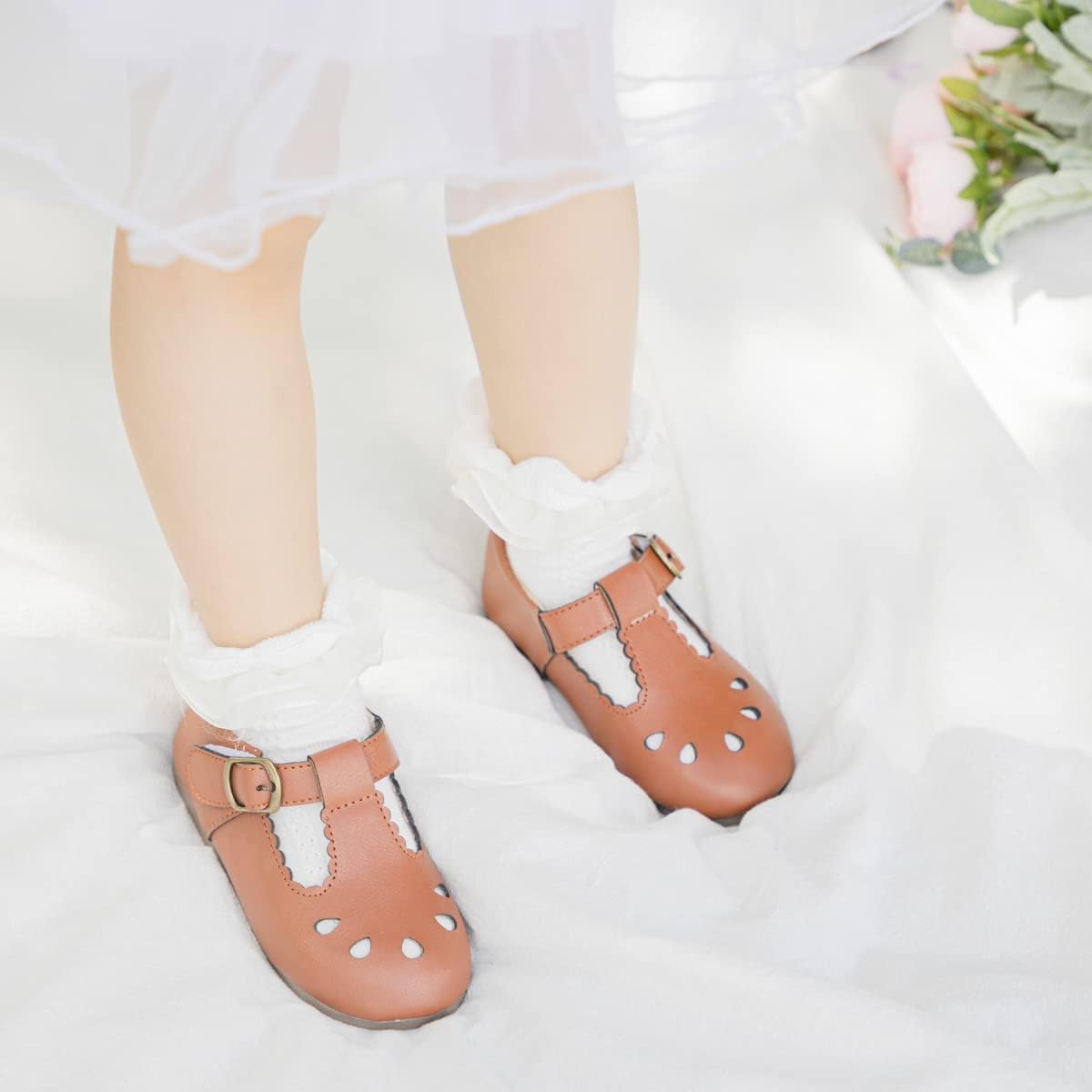 Meckior Toddler Little Girl Mary Jane Dress Shoes Ballet Flats for Girl Party School Shoes Bowknot Princess Shoes - Image 4