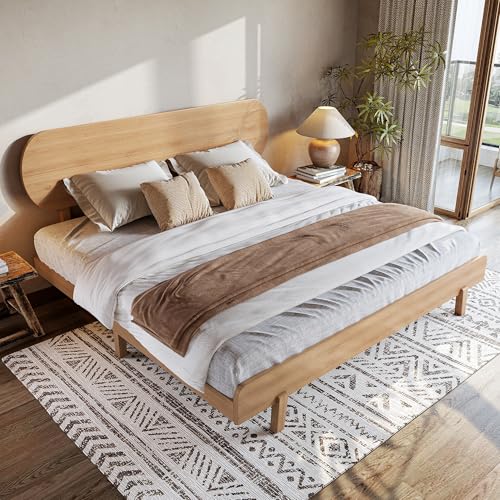 Image of Bellemave King Size Bamboo Bed Frame with Headboard,Bamboo Platform Bed Frame King Size with Rounded Headboard and Wood Slats,Easy Assembly,Natural