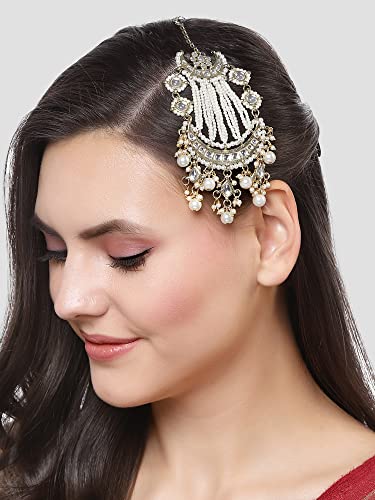 Image of Karatcart Gold Plated Pearl Beads Studded Floral Design Kundan Passa for Women