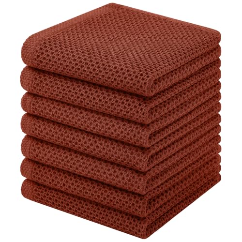 Homaxy 100% Cotton Waffle Weave Kitchen Dish Cloths, 7-Pack, Rust