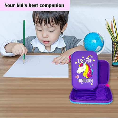 Image of Big Size Unicorn Pencil Case with Compartments, Pencil Pouch for Kids, Pencil Box for Kids, School Supply Organizer for Students, Stationery Box Pouch (1 Unit) (Purple)
