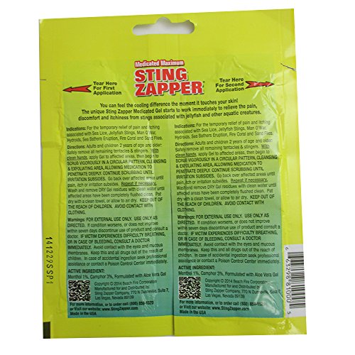Single Pack with 2 Applications Sting Zapper Jellyfish Sea Life First Aid Medicated Gel Wipe Away Fast Relief