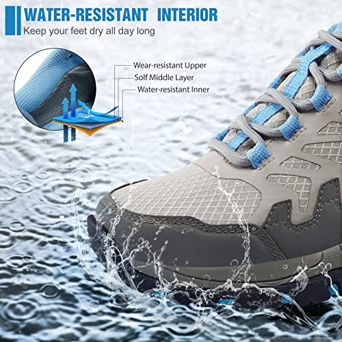 Golden Camel Women’s Hiking Shoes Waterproof Lightweight Low Walking Shoes Breathable Mesh Hiking Sneakers Outdoor Outdoor Trekking And Trail Shoes Non-Slip Running Shoes Grey/Blue #TOP1