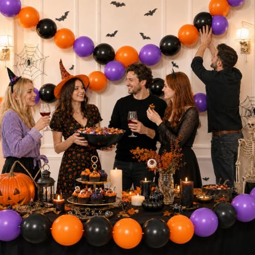 Image of Black Purple Orange Link Balloons,Linking Balloons for Halloween Decorations