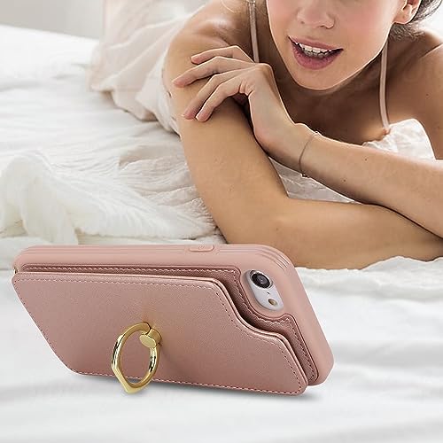 Image of for iPhone 7 /8 /SE 2020 /SE 2022 Case with Card Holder and Strap for Women,Crossbody Lanyard,Kickstand Ring Stand,Snap Clasp,Phone Wallet Cases 4.7 inch(Rose Gold)
