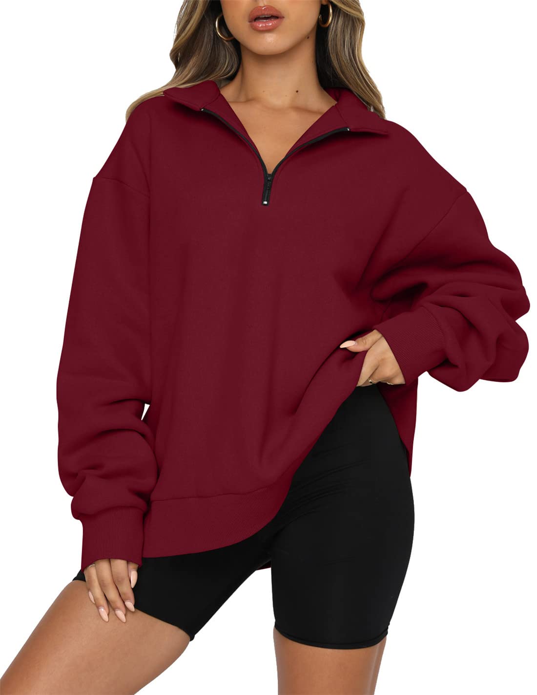 Dames Oversized Essential sweatshirt met halve rits en logo in varsity