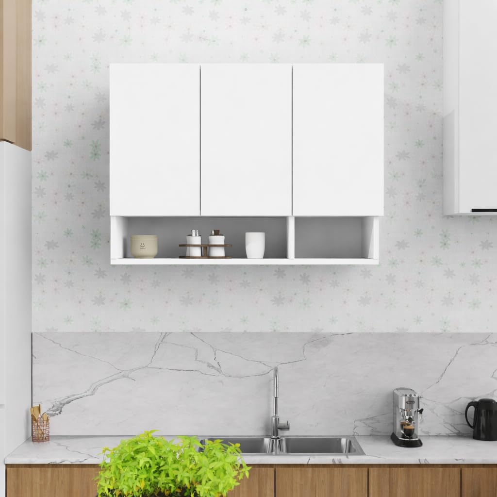 3 Door Multipurpose Wall Mounted Cabinet with Adjustable Shelf | Storage for Kitchen, Bathroom, Bedroom, Office & Living Room | Assembly-DIY | Color-White | Size-90x33x63.8 Cm-image-10