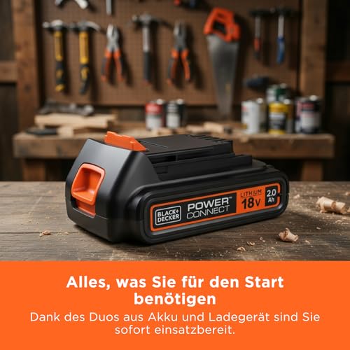 Black+Decker 18V Akku- und Ladegerät-Starter-Set, mit 2,0Ah Lithium-Ionen-Akku und 2A Schnellladegerät… – Ansicht 6