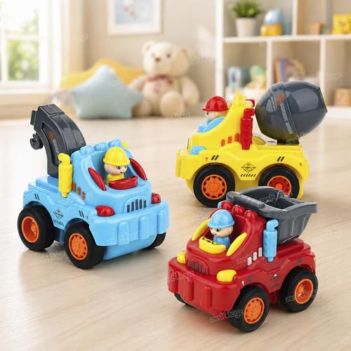 Image of Zest 4 Toyz Unbreakable Automobile Car (Pack of 2) Friction Powered Cars Construction Truck Push and Go Car Tractor Crane Cement Mixer Truck Dumper Toy for Boys & Girls (Random Color)