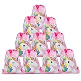 DRAGONFLYDREAMS 12 Pack Unicorn Bags Cute Drawstring Party Bag for Unicorn Party Supplies