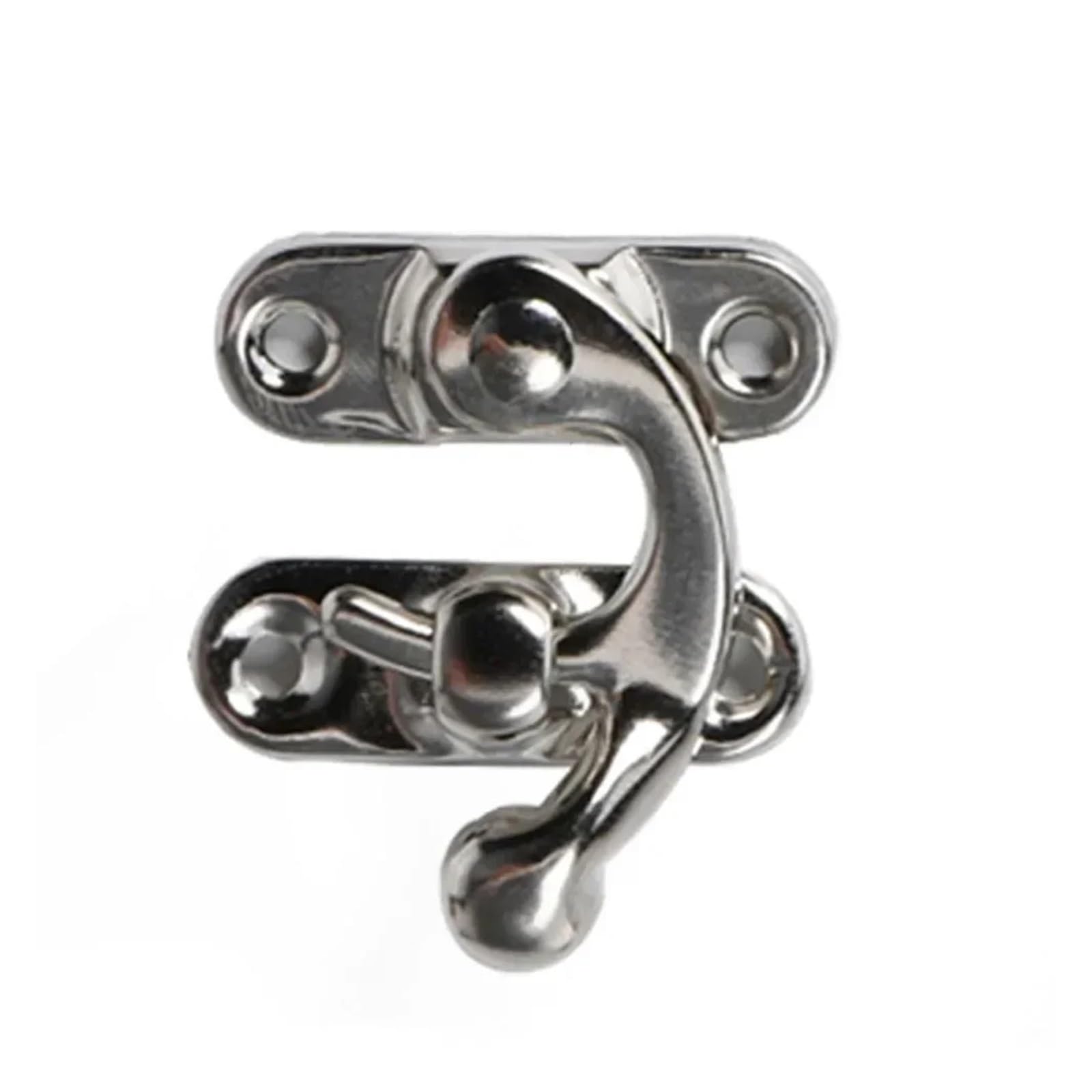 10Pcs Antique Iron Box Buckle Lock Horn Hasps Hook Jewelry Wooden Latch Home Hardware(Right Hook Silver)