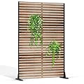 Outdoor Privacy Screen Metal Privacy Screen 72" H×47" W Freestanding Metal Privacy Screen for Patio Deck Yard, Decorative Privacy Screen Privacy Fence Panels (Natural Wood Pattern-Light Brown)
