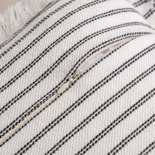 Image of ZWJD Throw Pillow Covers 16x16 Set of 2 Striped Pillow Covers with Fringe Chic Cotton Decorative Pillows Square Cushion Covers for Sofa Couch Bed Living Room Farmhouse Decor, (Black)