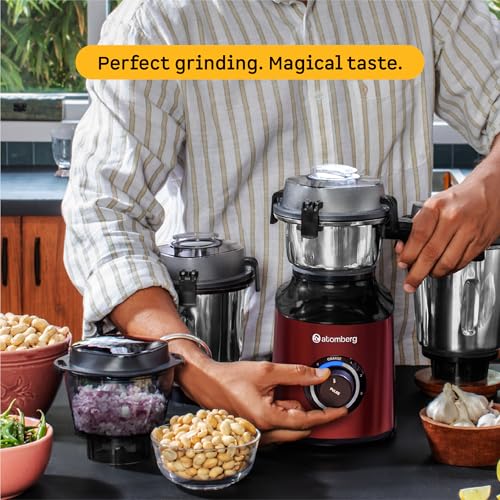 Atomberg Zenova Mixer Grinder for Kitchen with Intelligent BLDC Motor | Unique Coarse Mode for Silbatta-like Texture | 4 Jars incl. Chopper | Hands-Free Operation | Safety Features | Red Wine 9 51AvDrquVnL