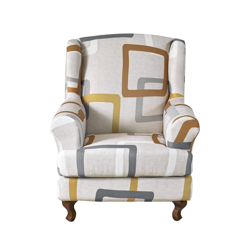 Highdi Puzzle Wingback Chair Covers 2 Piece Stretch Wing Chair Slipcover, Washable Spandex Fabric Geometry Sofa Cover Furniture Protector For Armchair Chairs Living Room Bedroom Hotel (Puzzle)