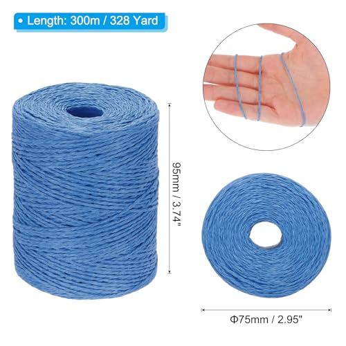 Image of PATIKIL Natural Cotton Raffia Yarn 328 Yard, Crochet Raffia Paper Ribbon for DIY Sun Hat Beach Bag Crochet Yarn Wrapping Knitting, Blue