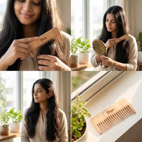 Image of Glaze Wooden Hair Shampoo Comb, Wide Tooth, Natural Wood, for Detangling Long Hair