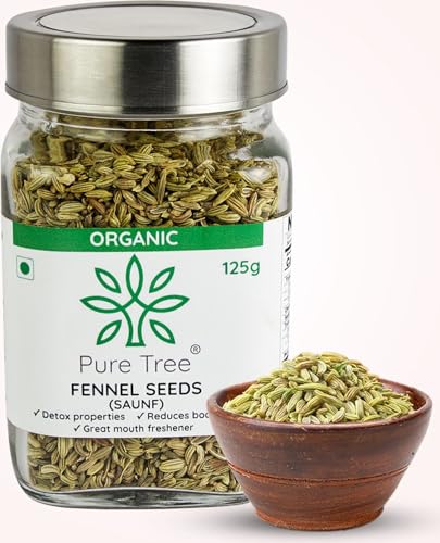 Image of Pure Tree Certified Organic Fennel Seeds | | Glass Jar | Saunf, Variyali | Perumjeerakam Whole Spices Sombu Whole | Fennel Seeds Saunf | Organic Saunf Rich Flavour Sombu - 125 Gm