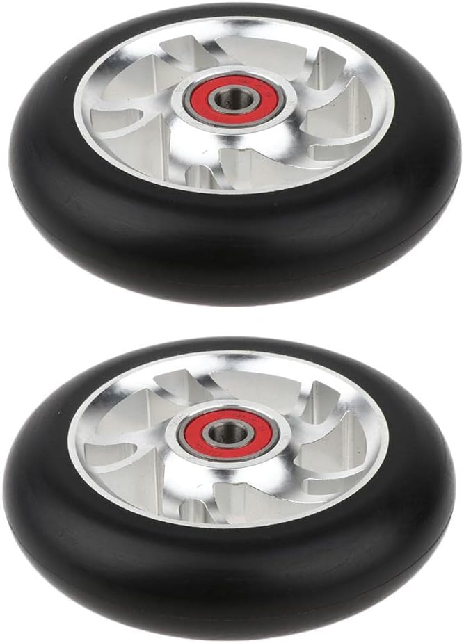 Pro Scooter Wheels 100mm Pair - Abrasion Replacement PU Wheels - Easy Install for Stunt Scooter Accessories Spare Parts - 6063T6 Aluminum Alloy Core - 608 ABEC-9 Bearings - Size - white