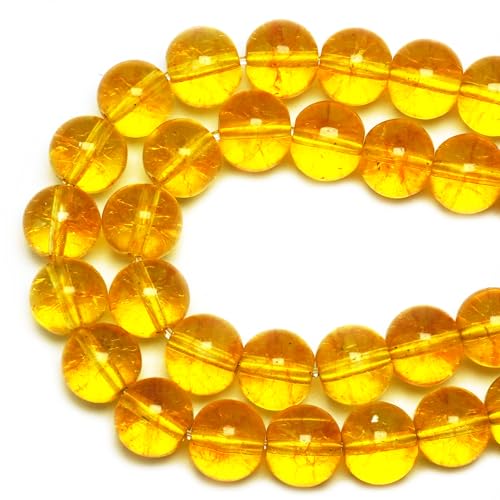 DIQIO Yellow Citrine Stone Round Gemstone Loose Beads (10mm, 35-37pcs)