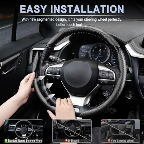 Amiss 3pcs Carbon Fiber Anti-Skid Steering Wheel Cover, Waterproof & Segmented Butterfly Design, Universal 99% Vehicle Wheel Cover Protector, Car Interior Accessories (Black-3pcs) by Amiss - Image 4
