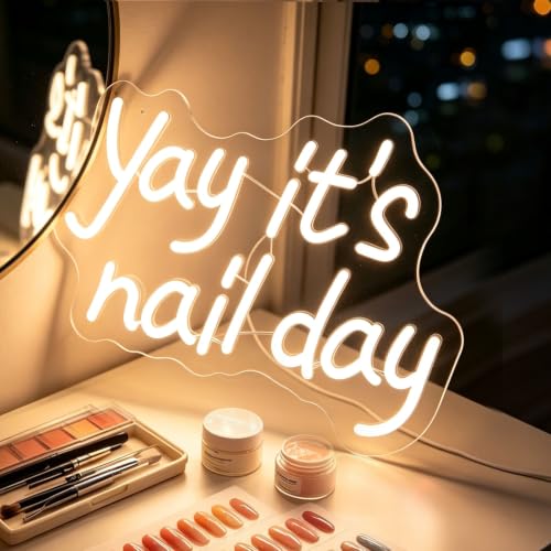 Yay It's Nail Day Neon Sign for Wall Decor, LED Dimmable Lights Nail Room Decor, Nail Tech Decor Aesthetic Light Bedroom Decorations, Girls Nail Salon Neon Signs Accessories Gift 16.53 x 11.02"