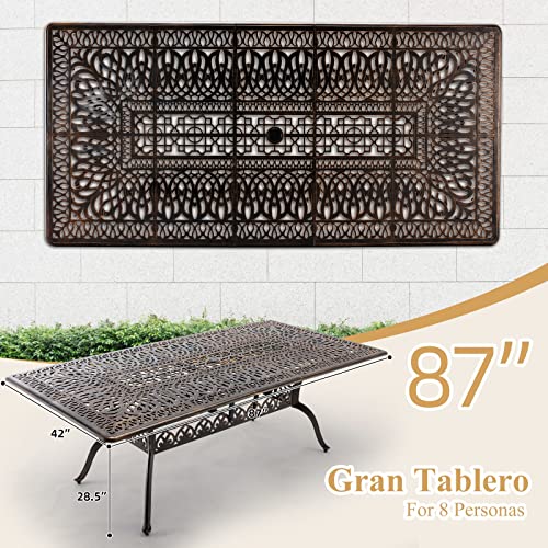 Outdoor-Patio-Dining-Table-All-Weather-Cast-Aluminum-87-x-285-Patio-Rectangular-Table-with-2-Umbrella-Hole-for-Balcony-Lawn-Garden-Backyard Outdoor Patio Dining Table All Weather Cast Aluminum 87 x 285 Patio Rectangular Table with 2 Umbrella Hole for Balcony Lawn Garden Backyard
