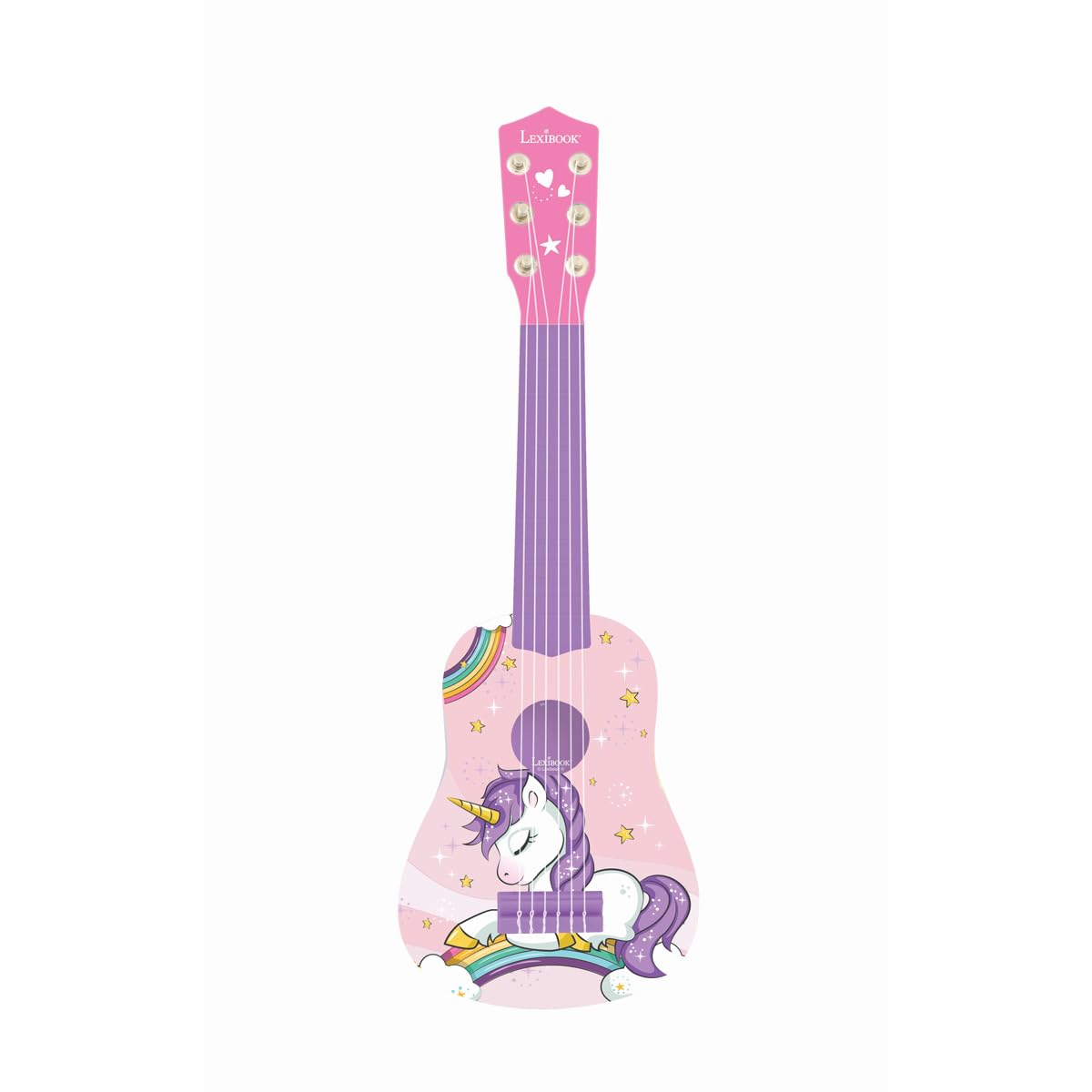 Lexibook, Jednorożec, My First Guitar dla dzieci, 6 strun nylonowych, długość 53 cm, przewodnik w zestawie, różowy, K200UNILXB