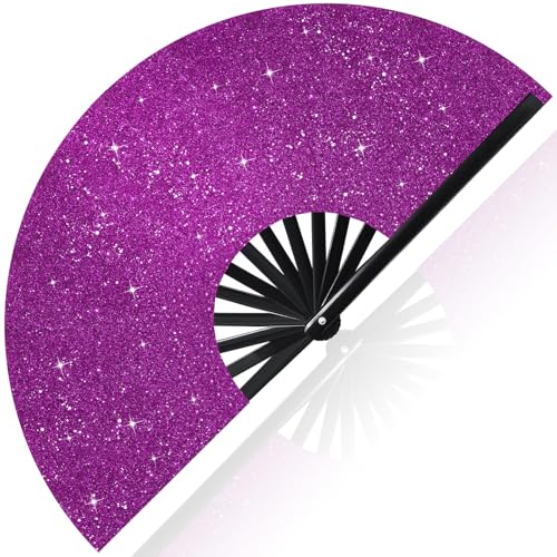 Image of Vercraft 13'' Large Rave Fan for Women Rave Accessories Festival Outfits Glitter Hand Folding Clack Fan for Line Dancing Edm Music Festival Outfits(Purple)