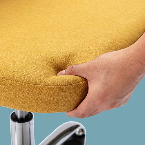 Home Office Desk Chair, Vanity Chair, Modern Adjustable Low Back Rolling Chair, Twill Upholstered Cute Office Chair, Desk Chairs With Wheels For Bedroom, Classroom, Vanity Room (Yellow) #TOP4