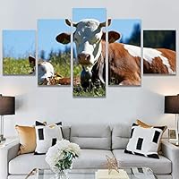 SIGNWIN 5 Panel Canvas Wall Art Modern Art Animals Cow Expressive Farmhouse/Country Multicolor Photography Sheep for Home Decorations Ready to Hang - 60