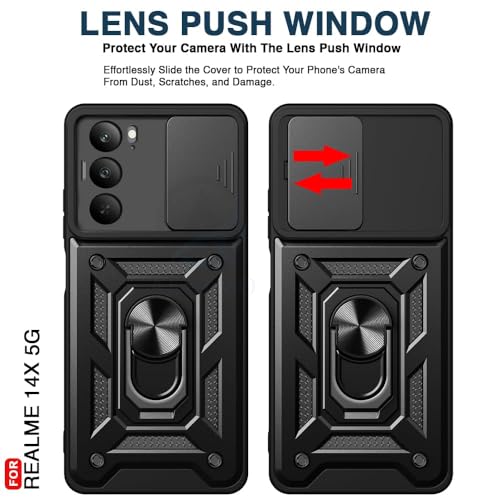 Image of AIBEX Back Cover for Realme 80X 5G / Realme P3X 5G / Realme 14X 5G | D10 Tough Armor Case | Sliding Camera Shield | 360 Protection | Kickstand Ring Holder | Military-Grade Shockproof Bumper Case